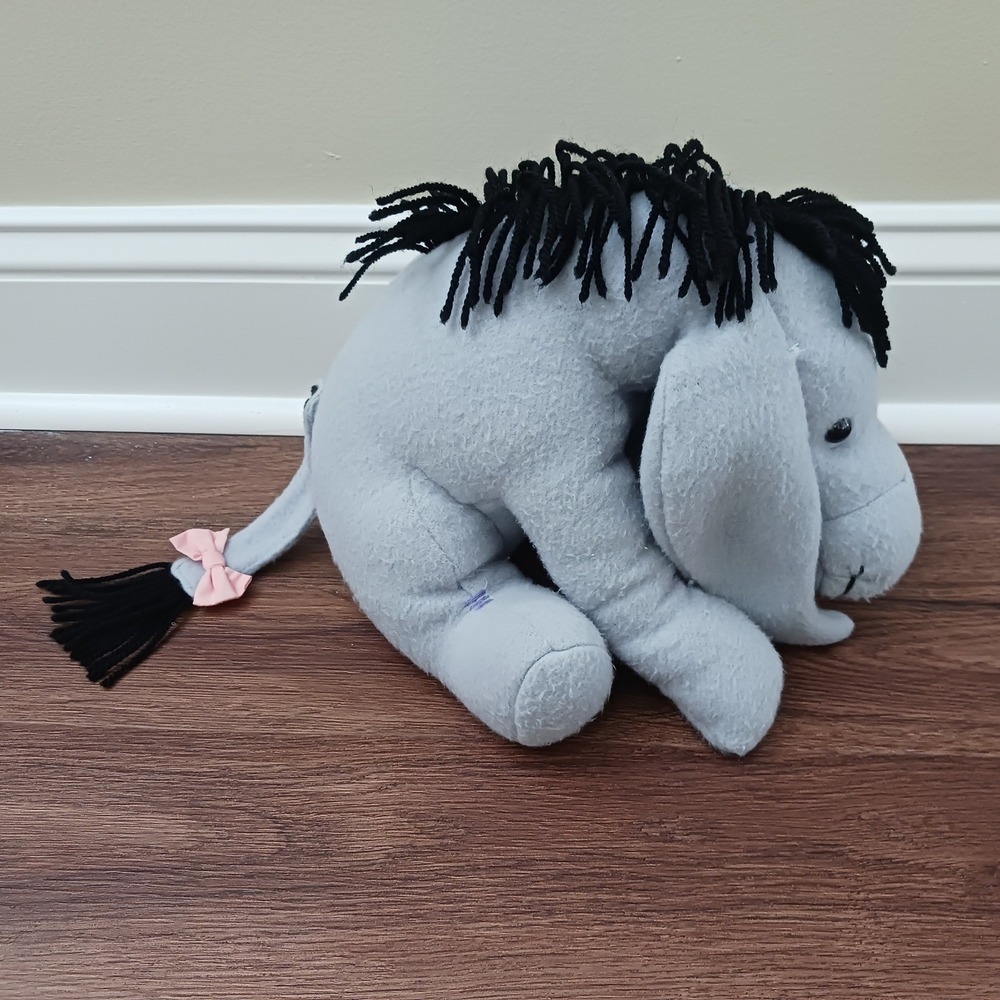 Disney Eeyore Plush Winnie the Pooh Grey Fleece Stuffed Animal Yarn Mane 11 inch